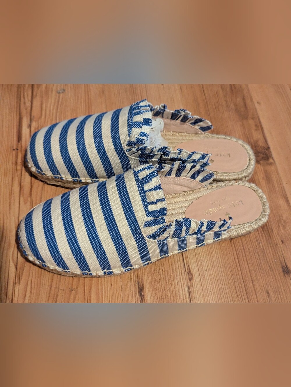Kate Spade of New York Blue and Cream Striped Slip-On Espadrille Mules Size 7.5